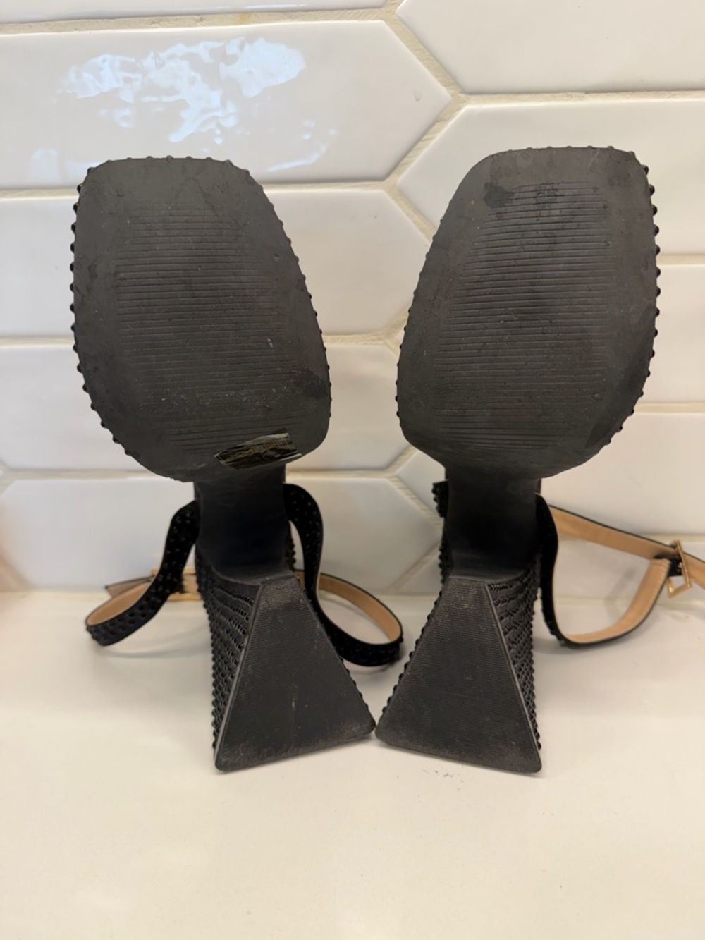 Black Rhinestone Platform Block Heels - Picture 6 of 6